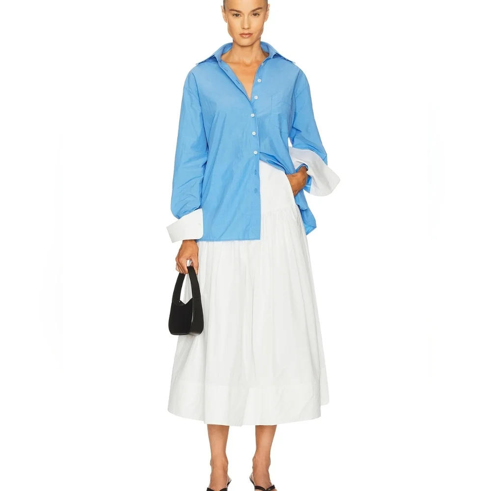 Helsa Midi Wrap Skirt in Tech Poplin in White - Picture 5 of 16